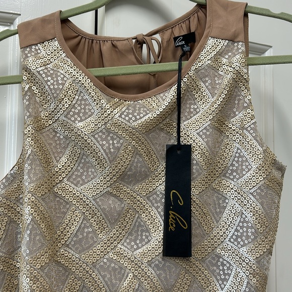 NWT C. Luce gold sequin sleeveless top size small - Picture 2 of 3
